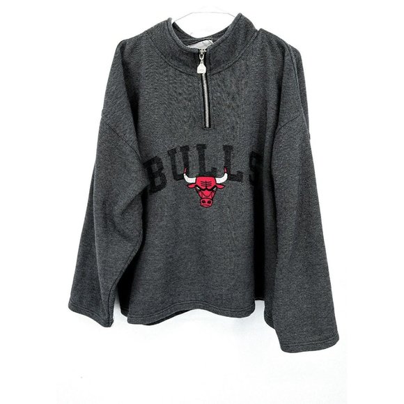 VINTAGE Chicago Bulls Sweater Mens XL Gray 1/4 Zip Pullover 90s NBA - Picture 1 of 6